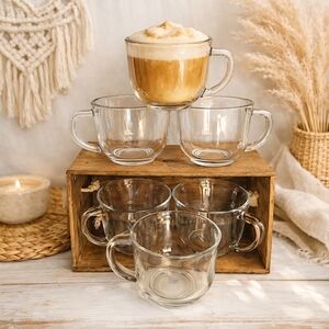16oz Large Greenbrier Clear Glass Coffee Tea Mugs 6 | Clean Esthetic Boho